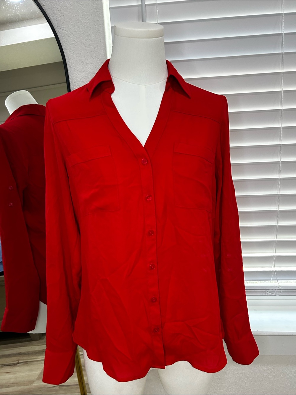 Express Red Button-Down Shirt with Classic Collar